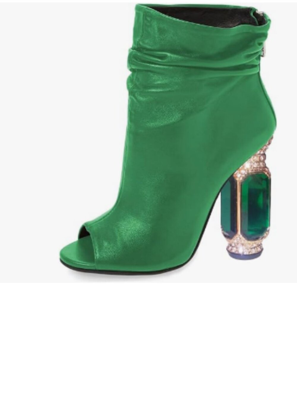 FSJ Green Crystal Heel Peep Toe Slouch Ankle Boots Party Dress Shoes